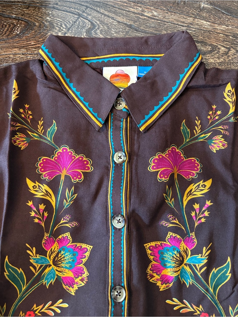 Farm Rio Anthropologie Maxi Dress Womens M Brown NWT Boho Peacock Floral Viscose - Picture 6 of 13